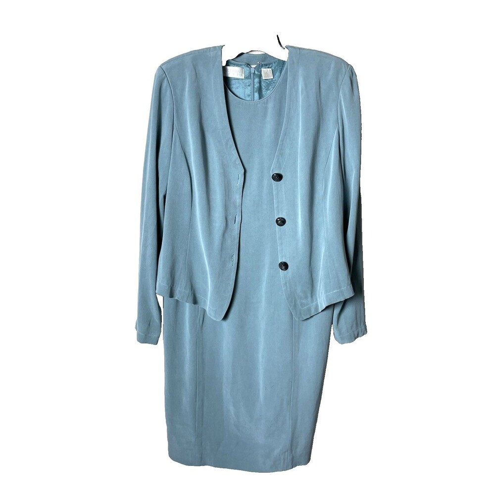 Dana Buchman Soft Green Vintage Dress & Jacket 100% Silk Set Size 10